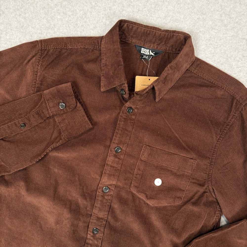 Eddie Bauer Mens Corduroy Shirt Concord Brown Long Sleeve Small New